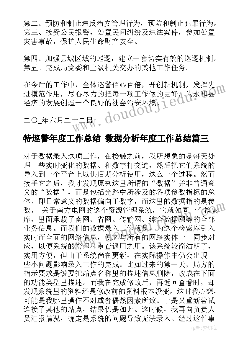 最新特巡警年度工作总结 数据分析年度工作总结(大全5篇)