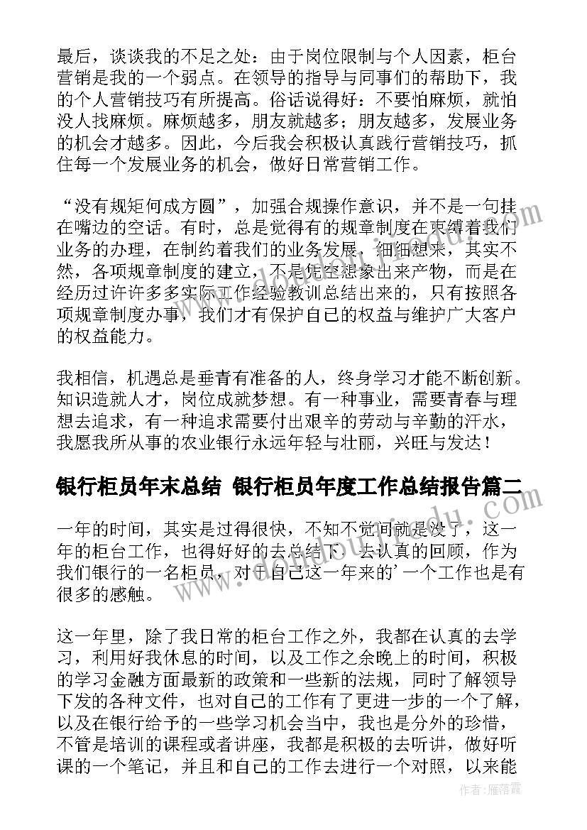 银行柜员年末总结 银行柜员年度工作总结报告(实用9篇)