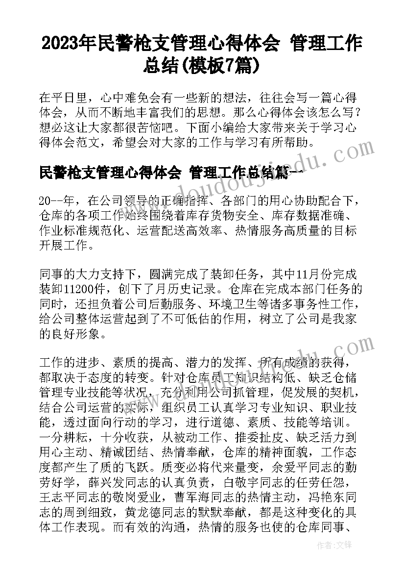 2023年民警枪支管理心得体会 管理工作总结(模板7篇)