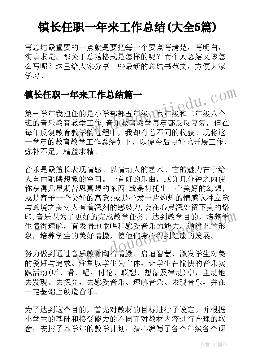 镇长任职一年来工作总结(大全5篇)