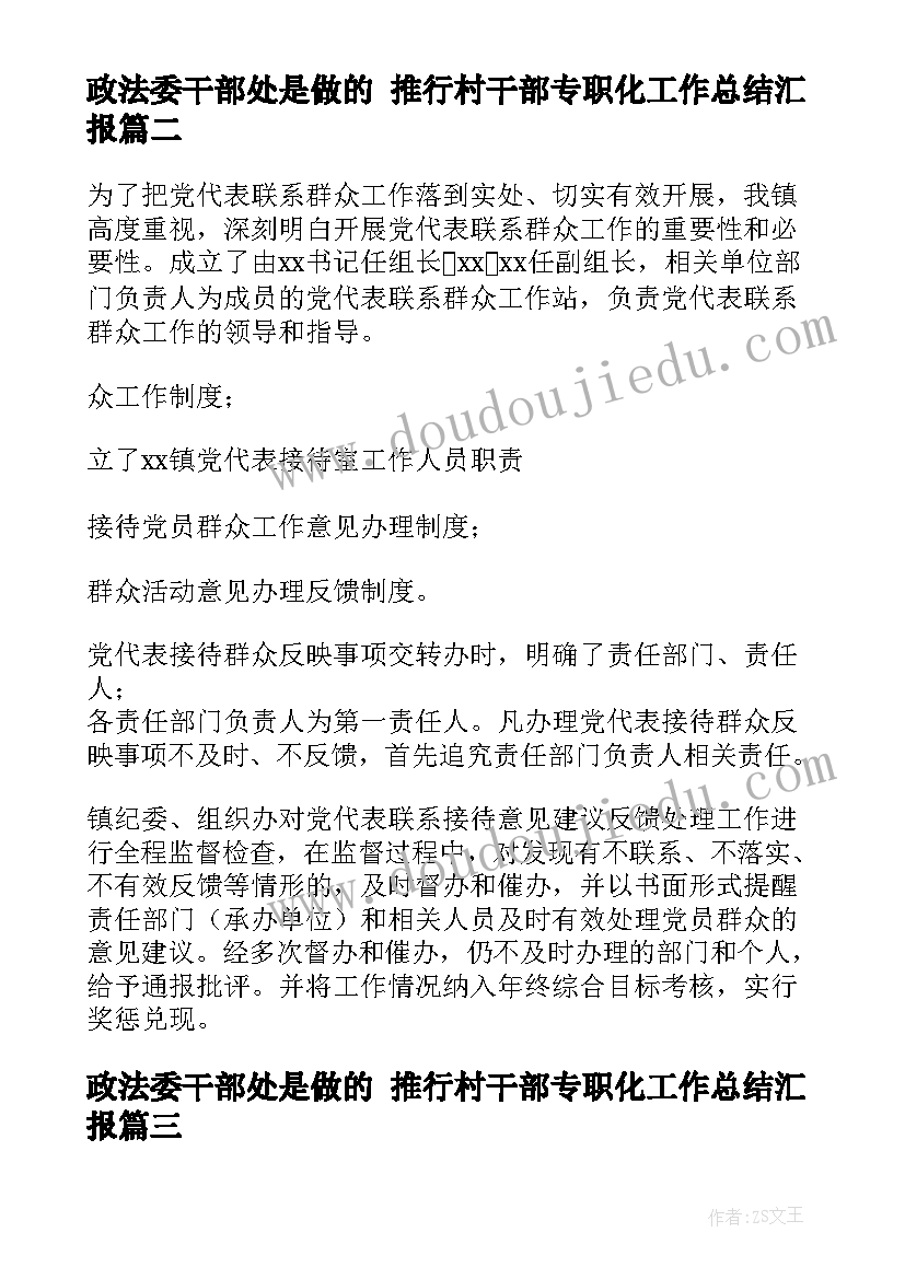 最新政法委干部处是做的 推行村干部专职化工作总结汇报(大全5篇)