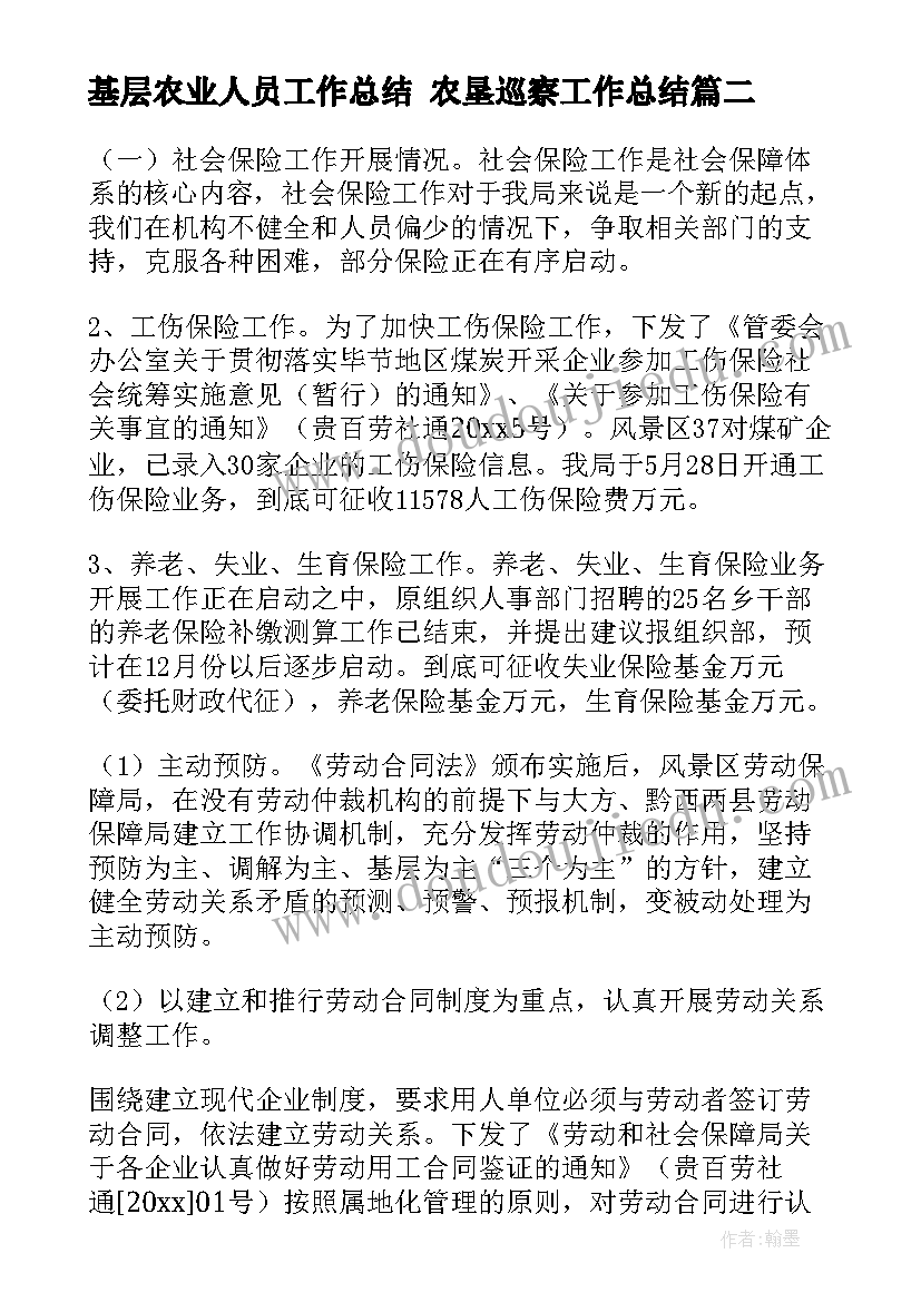 基层农业人员工作总结 农垦巡察工作总结(优质7篇)