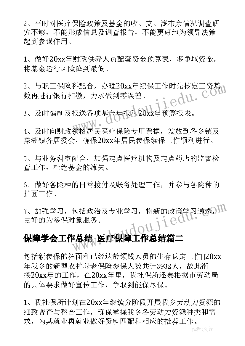 保障学会工作总结 医疗保障工作总结(大全5篇)