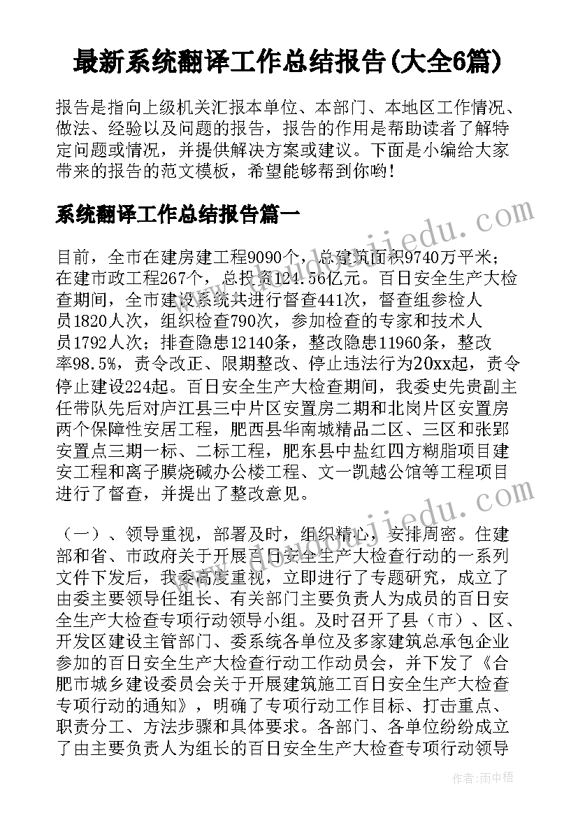 最新系统翻译工作总结报告(大全6篇)
