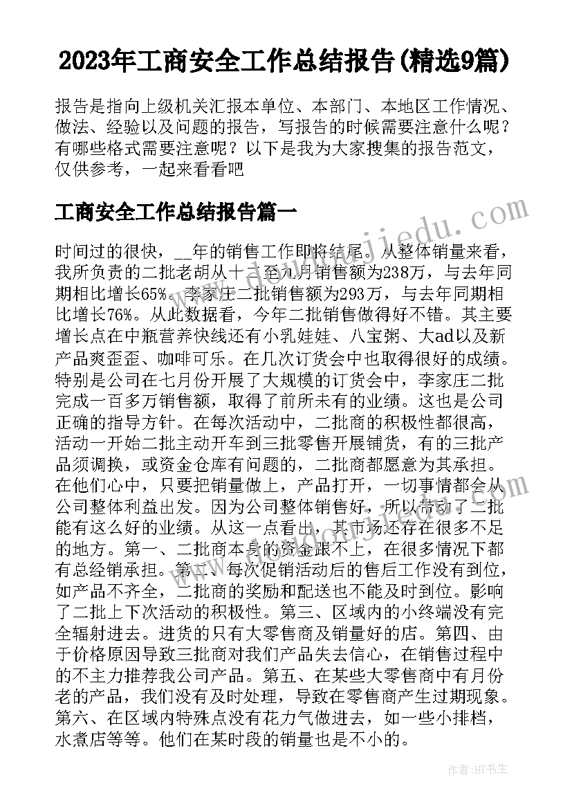 2023年工商安全工作总结报告(精选9篇)