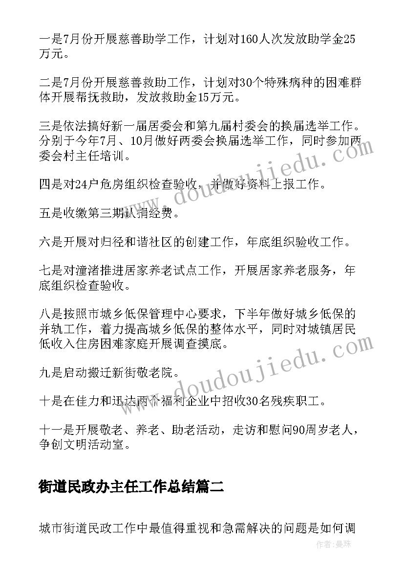 2023年街道民政办主任工作总结(大全6篇)