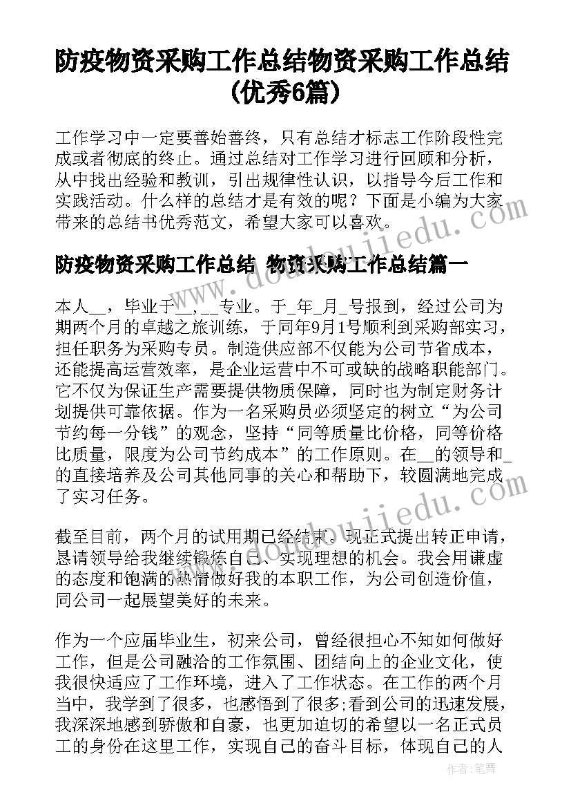 防疫物资采购工作总结 物资采购工作总结(优秀6篇)