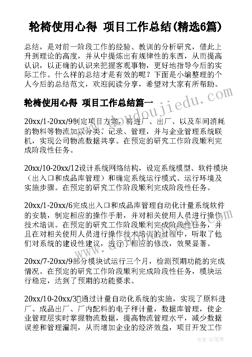 轮椅使用心得 项目工作总结(精选6篇)