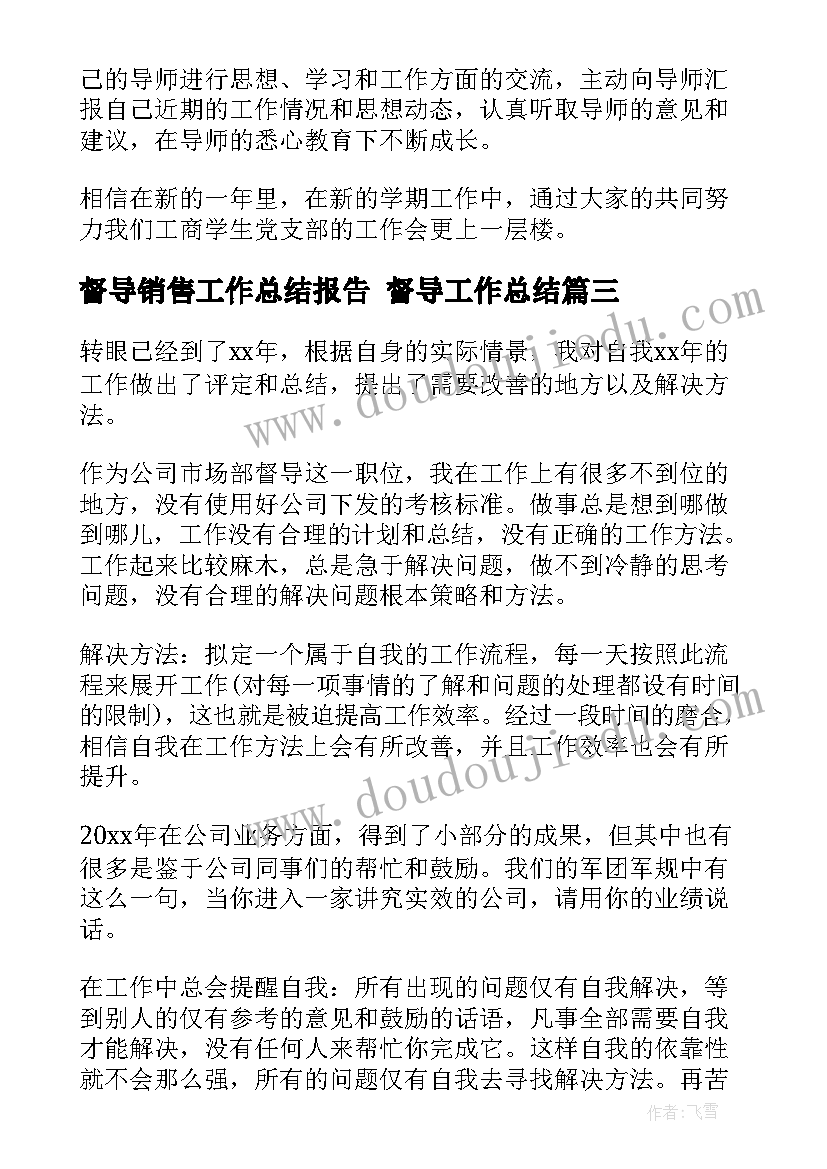 督导销售工作总结报告 督导工作总结(优质5篇)