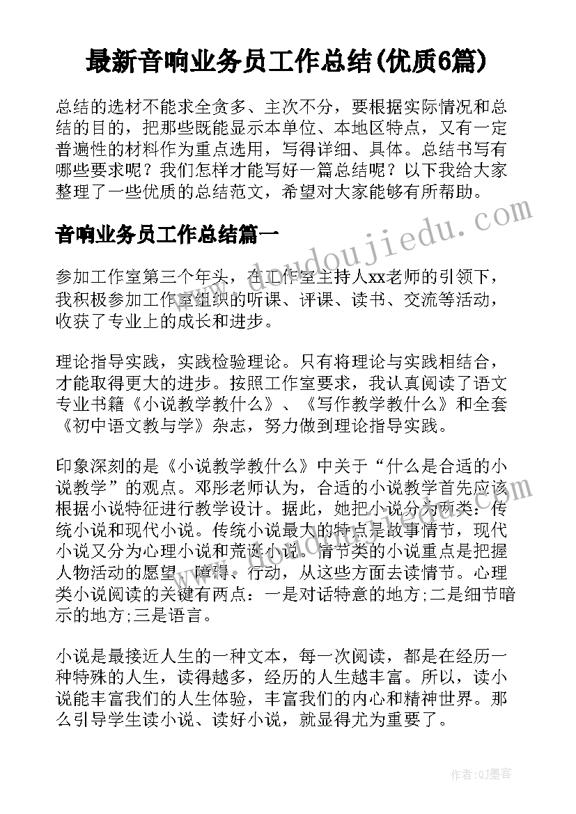 最新音响业务员工作总结(优质6篇)