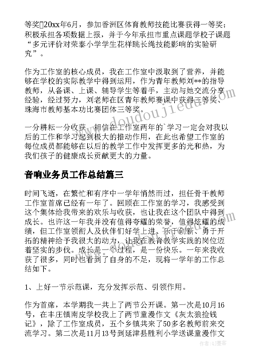 最新音响业务员工作总结(优质6篇)