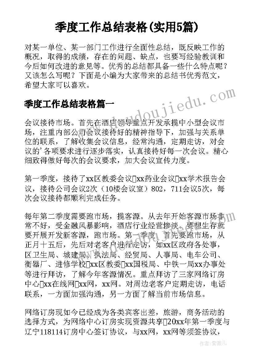 季度工作总结表格(实用5篇)