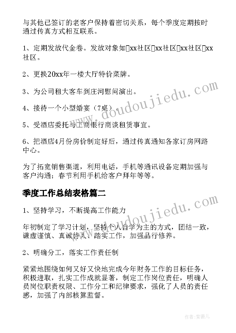 季度工作总结表格(实用5篇)