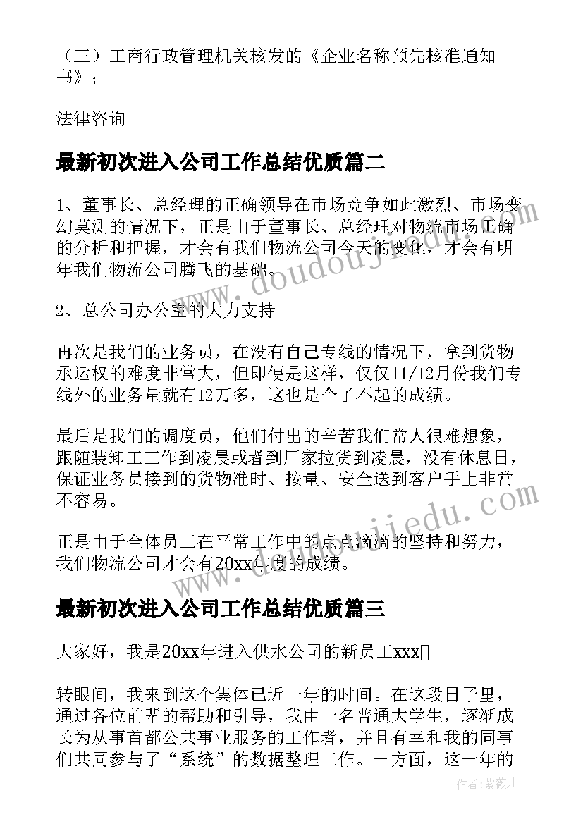 初次进入公司工作总结(实用5篇)