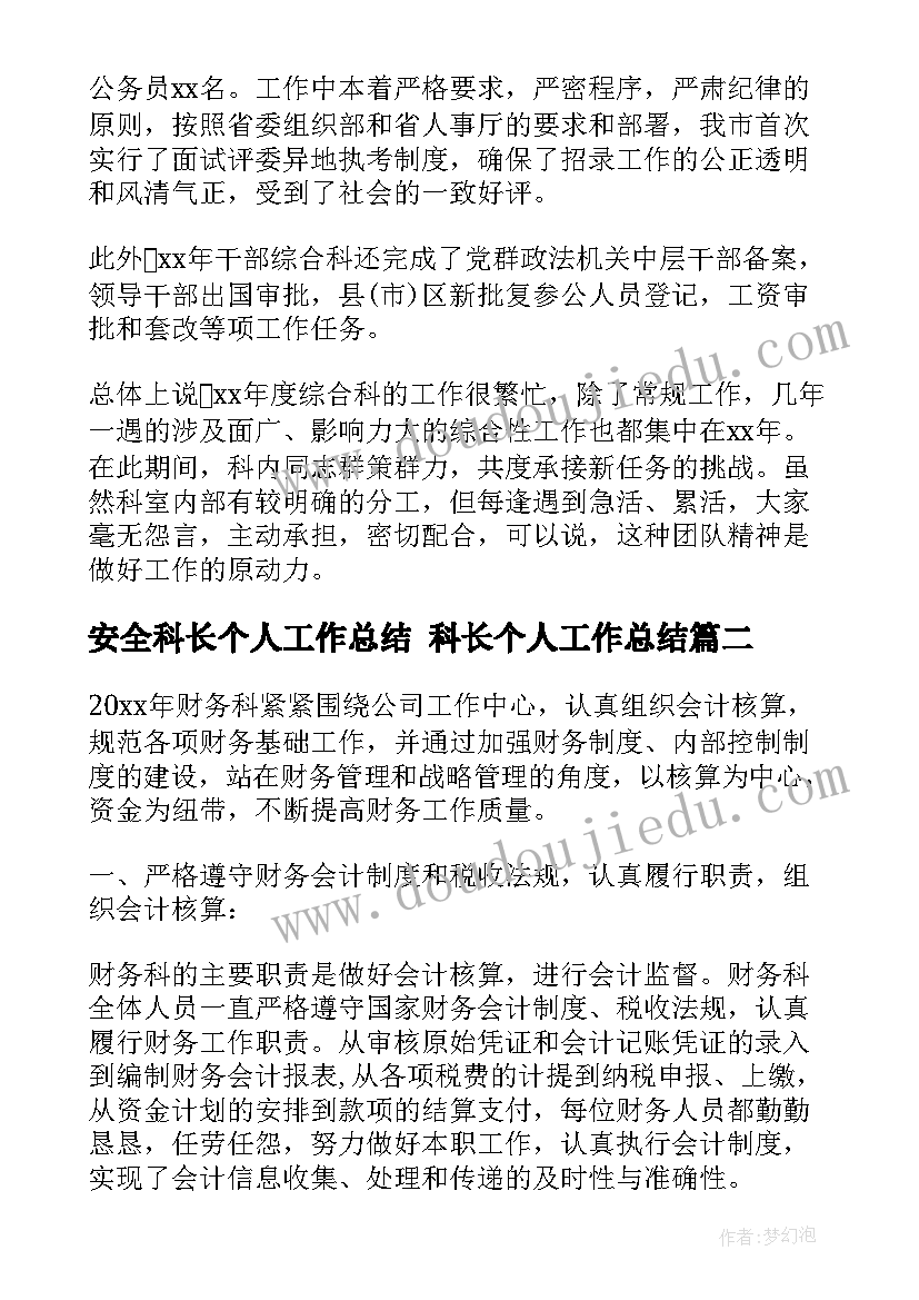 安全科长个人工作总结 科长个人工作总结(通用10篇)