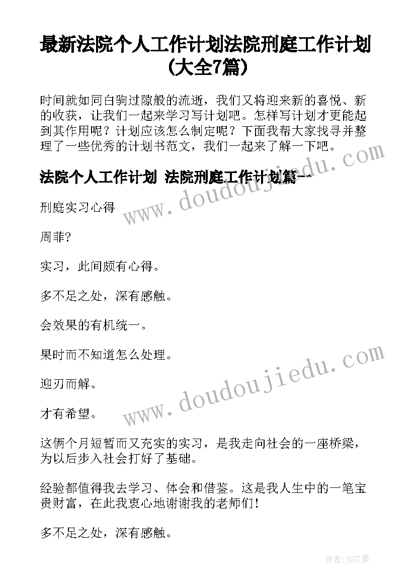 最新法院个人工作计划 法院刑庭工作计划(大全7篇)