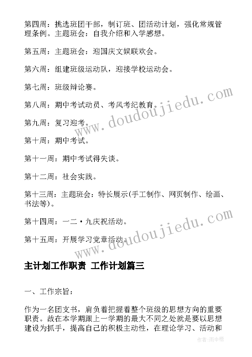 最新主计划工作职责 工作计划(通用7篇)