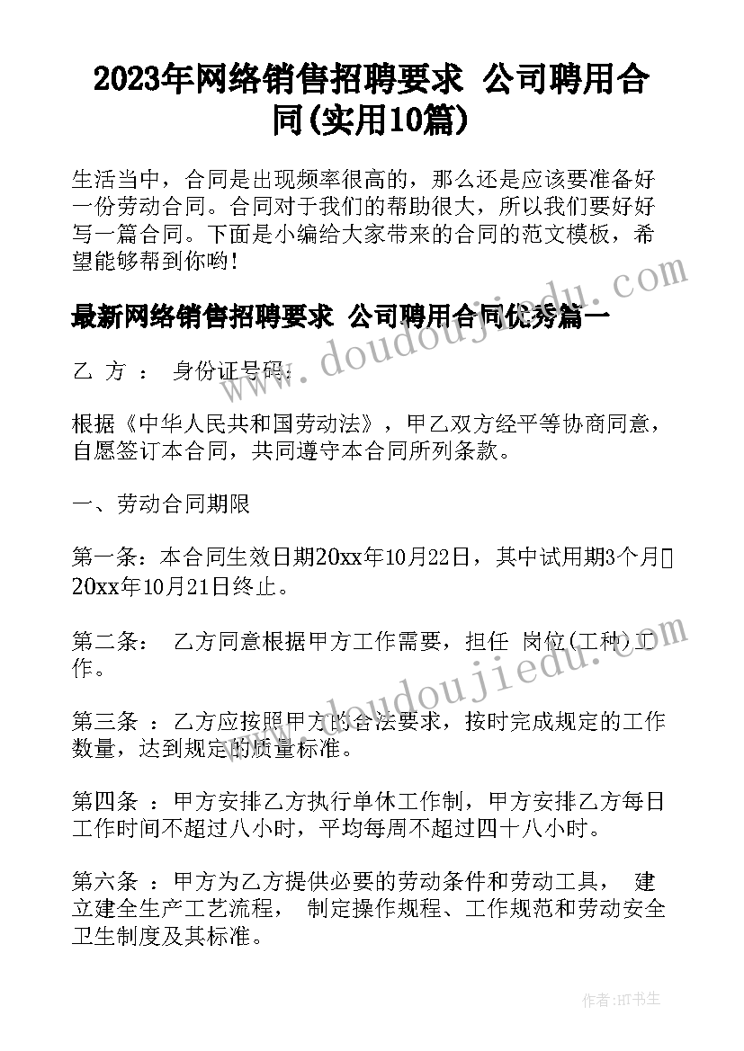 2023年网络销售招聘要求 公司聘用合同(实用10篇)