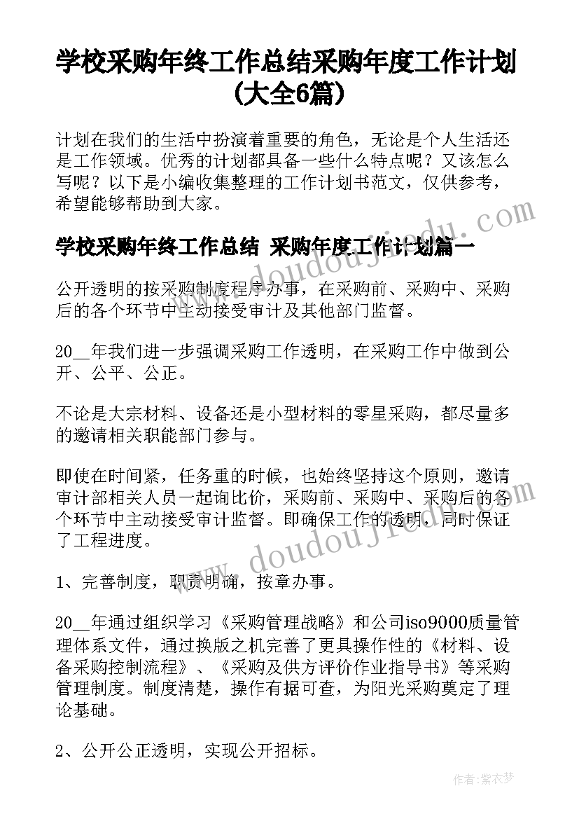 学校采购年终工作总结 采购年度工作计划(大全6篇)