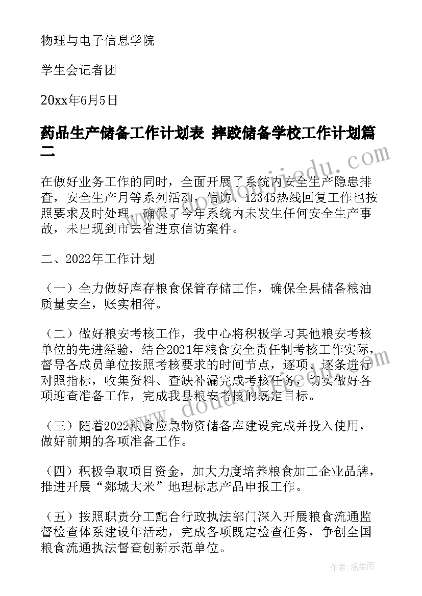 2023年药品生产储备工作计划表 摔跤储备学校工作计划(实用9篇)