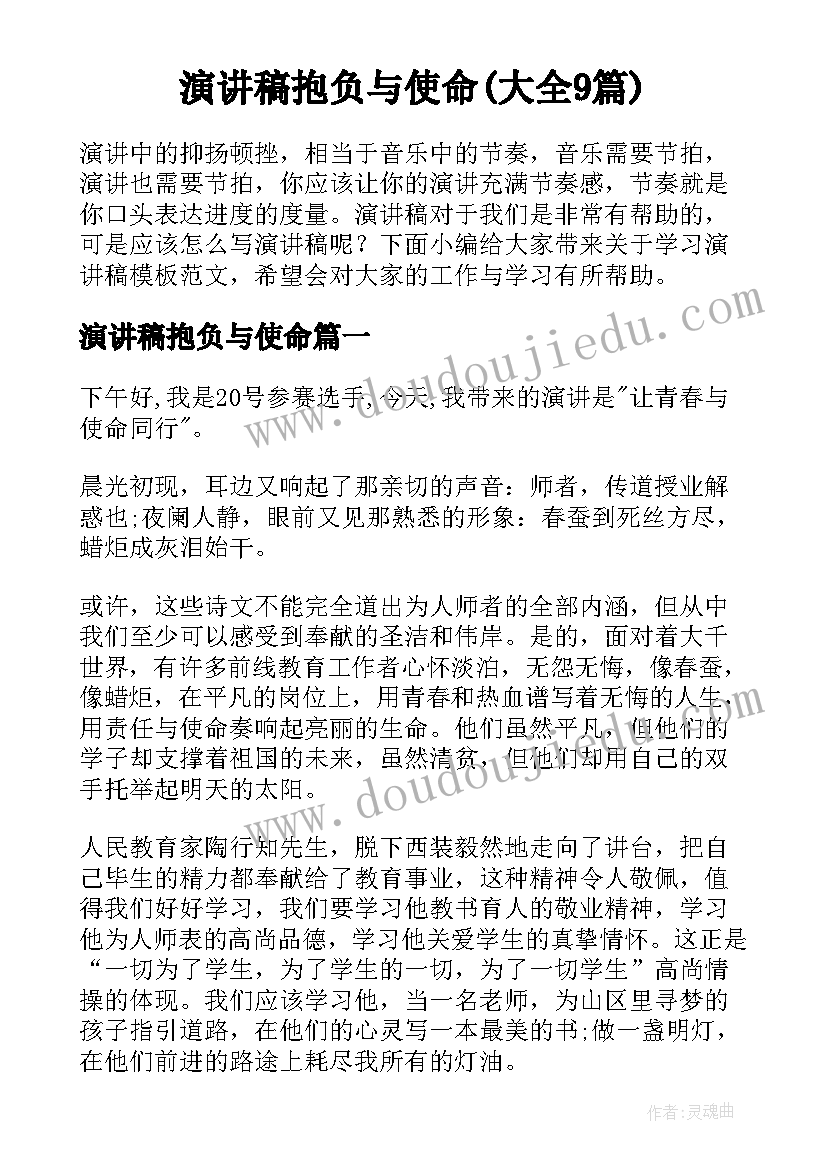 演讲稿抱负与使命(大全9篇)