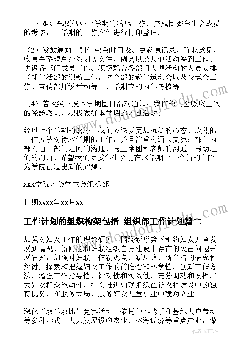 最新工作计划的组织构架包括 组织部工作计划(精选7篇)