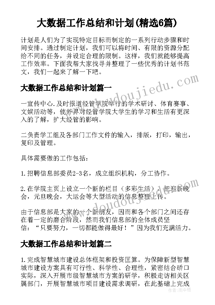 大数据工作总结和计划(精选6篇)