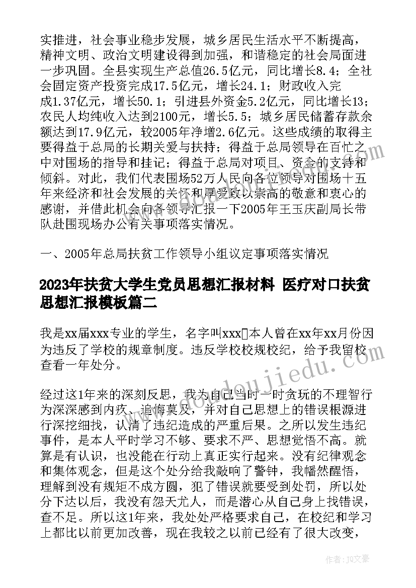 扶贫大学生党员思想汇报材料 医疗对口扶贫思想汇报(汇总6篇)