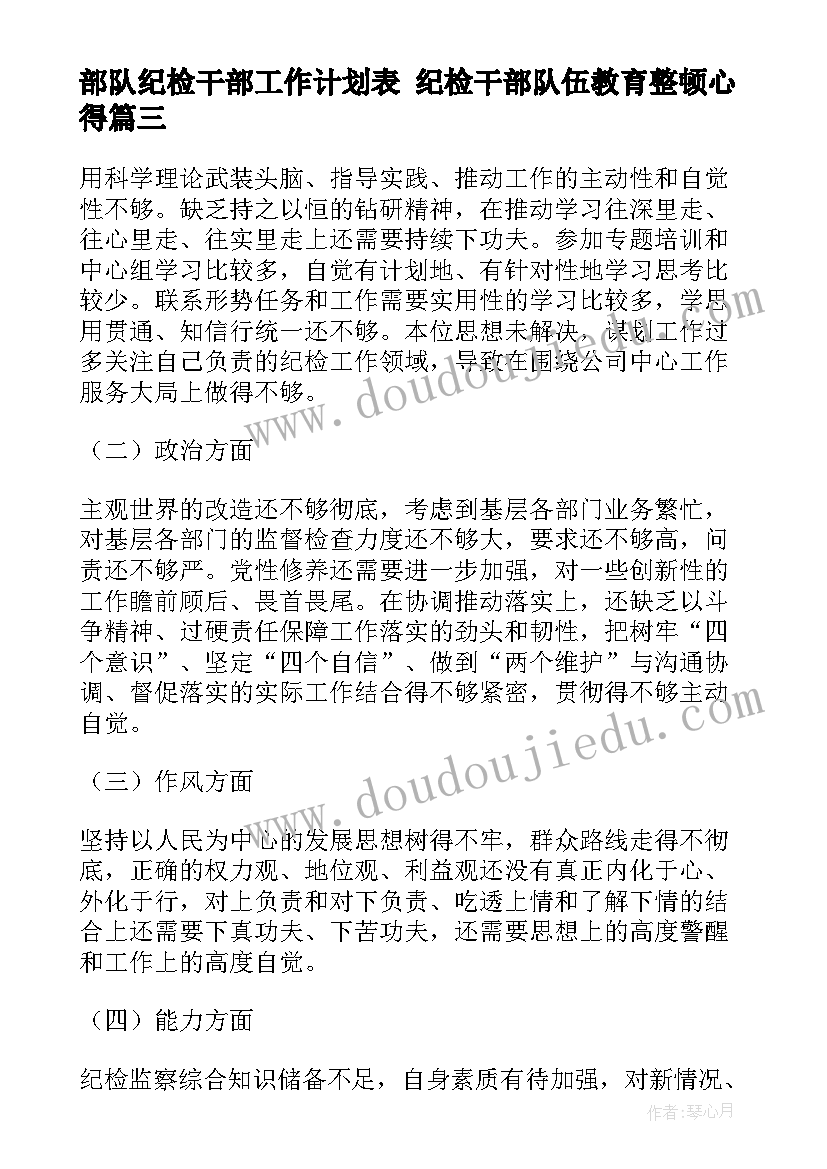 部队纪检干部工作计划表 纪检干部队伍教育整顿心得(实用6篇)