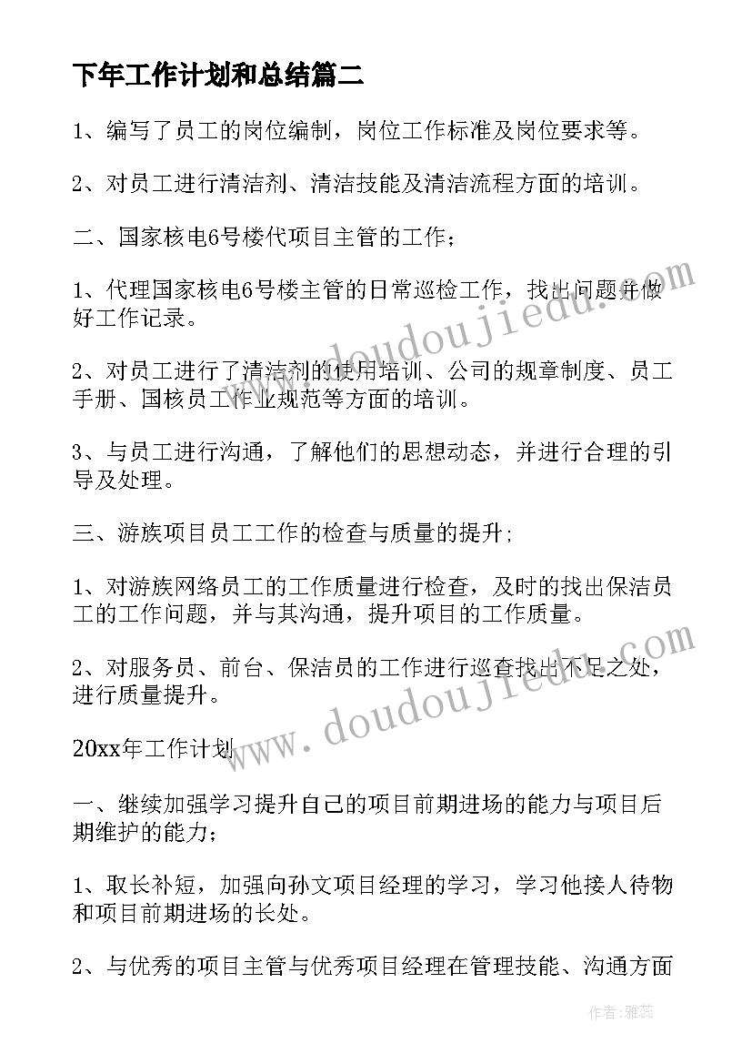 2023年下年工作计划和总结(通用8篇)