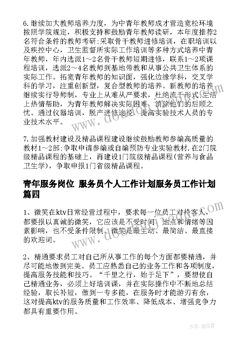 青年服务岗位 服务员个人工作计划服务员工作计划(优质5篇)