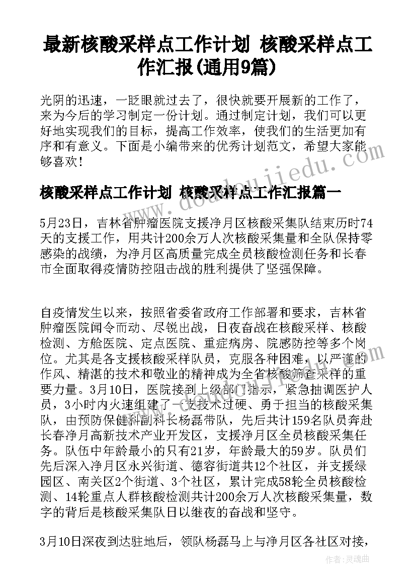 最新核酸采样点工作计划 核酸采样点工作汇报(通用9篇)