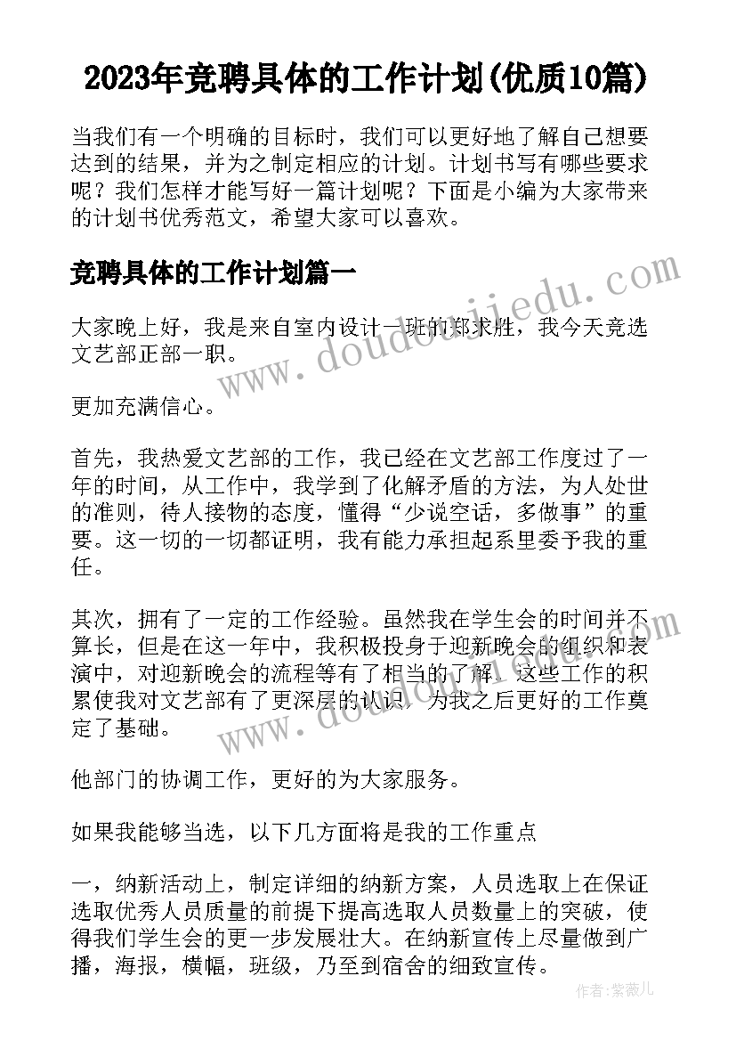 2023年竞聘具体的工作计划(优质10篇)