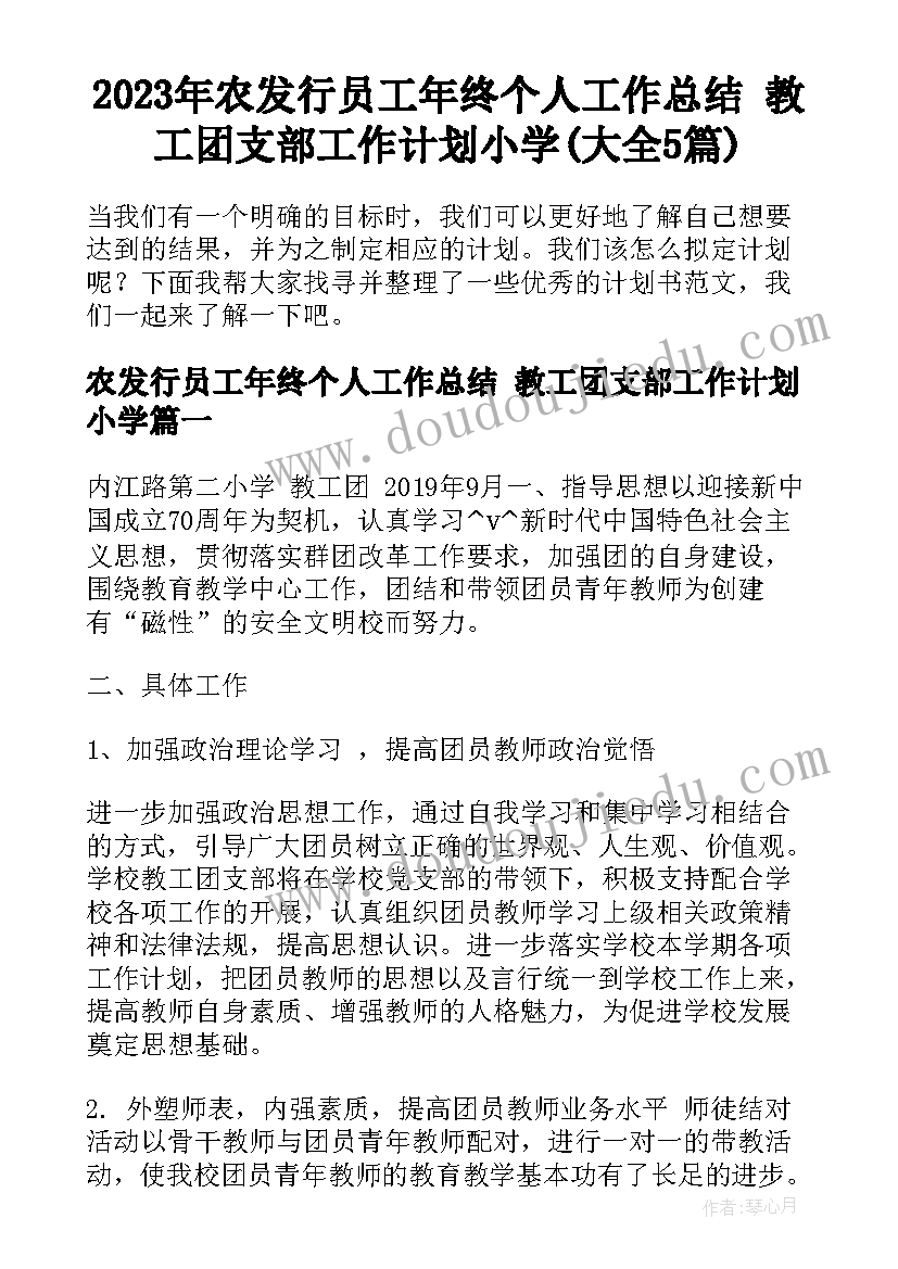 2023年农发行员工年终个人工作总结 教工团支部工作计划小学(大全5篇)