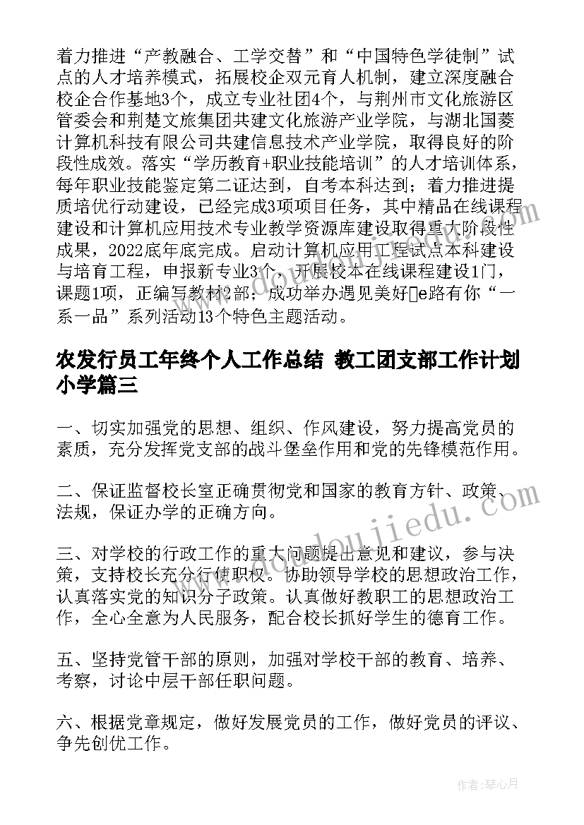 2023年农发行员工年终个人工作总结 教工团支部工作计划小学(大全5篇)