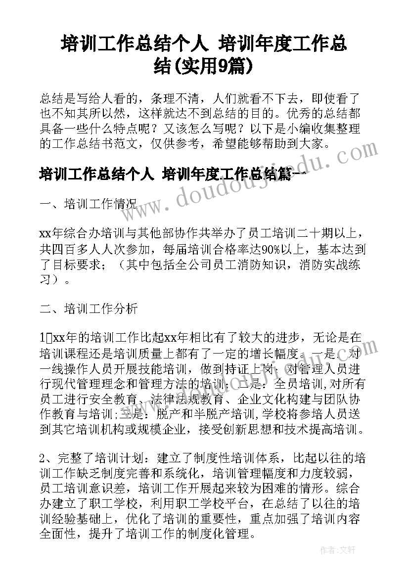 培训工作总结个人 培训年度工作总结(实用9篇)