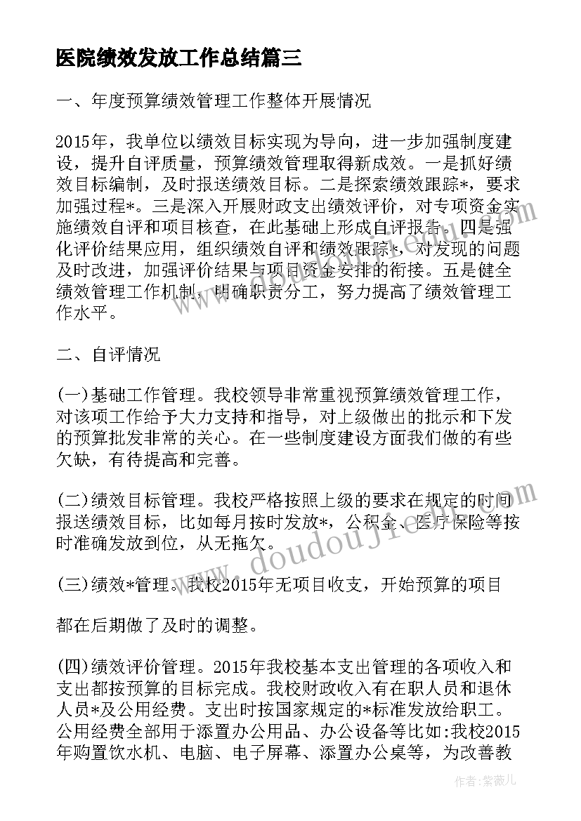 2023年医院绩效发放工作总结(模板5篇)