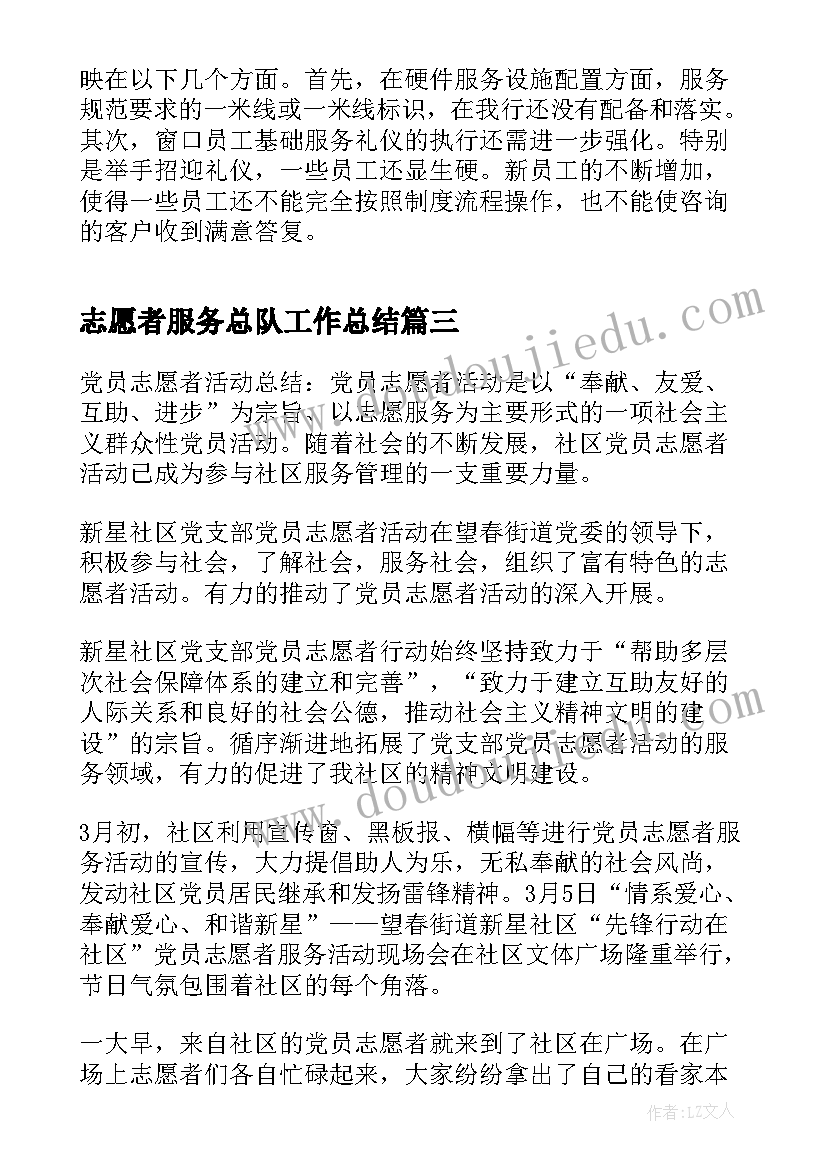 志愿者服务总队工作总结(精选10篇)