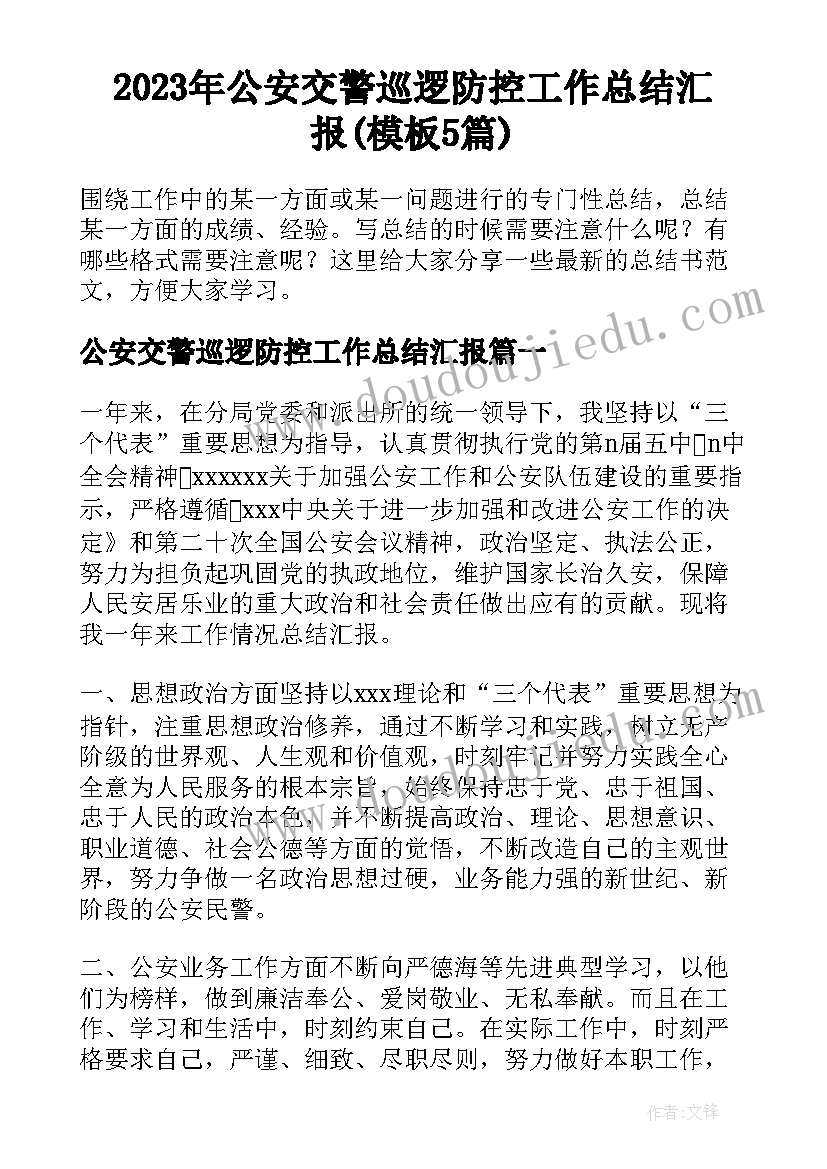 2023年公安交警巡逻防控工作总结汇报(模板5篇)