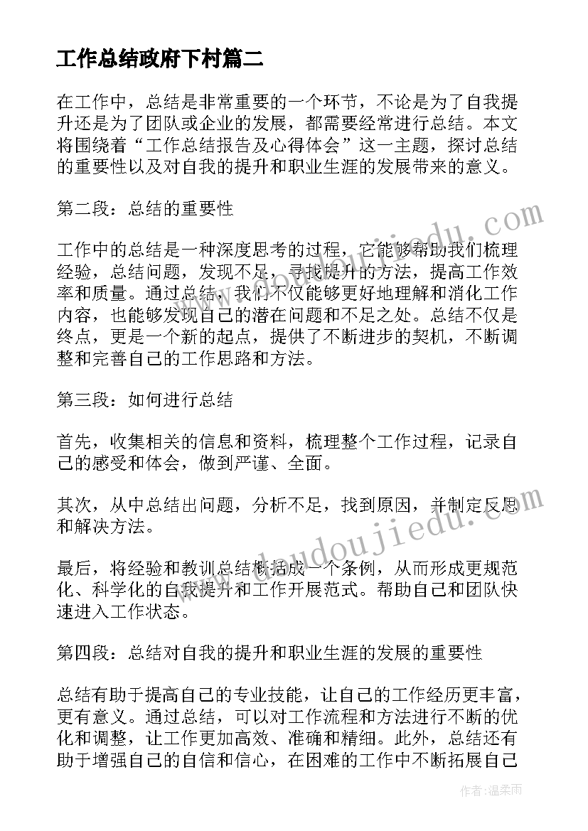 2023年工作总结政府下村(精选10篇)