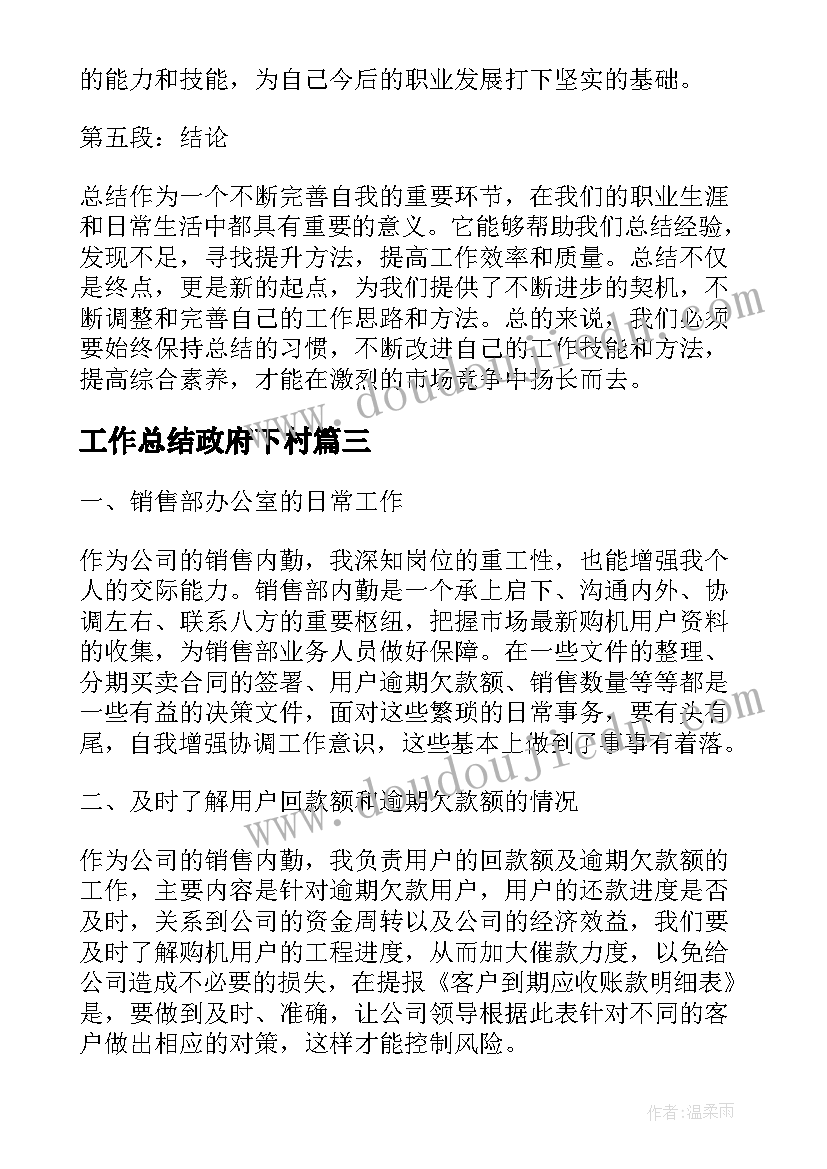 2023年工作总结政府下村(精选10篇)