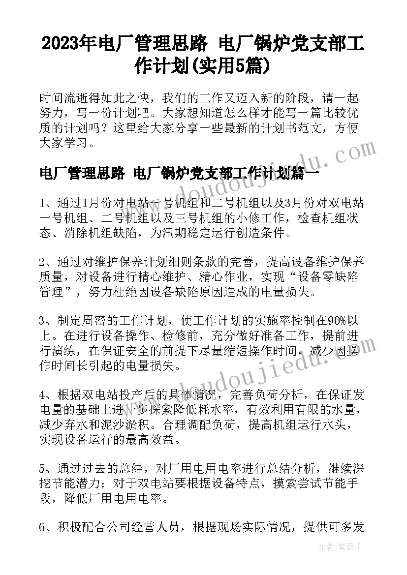 2023年电厂管理思路 电厂锅炉党支部工作计划(实用5篇)