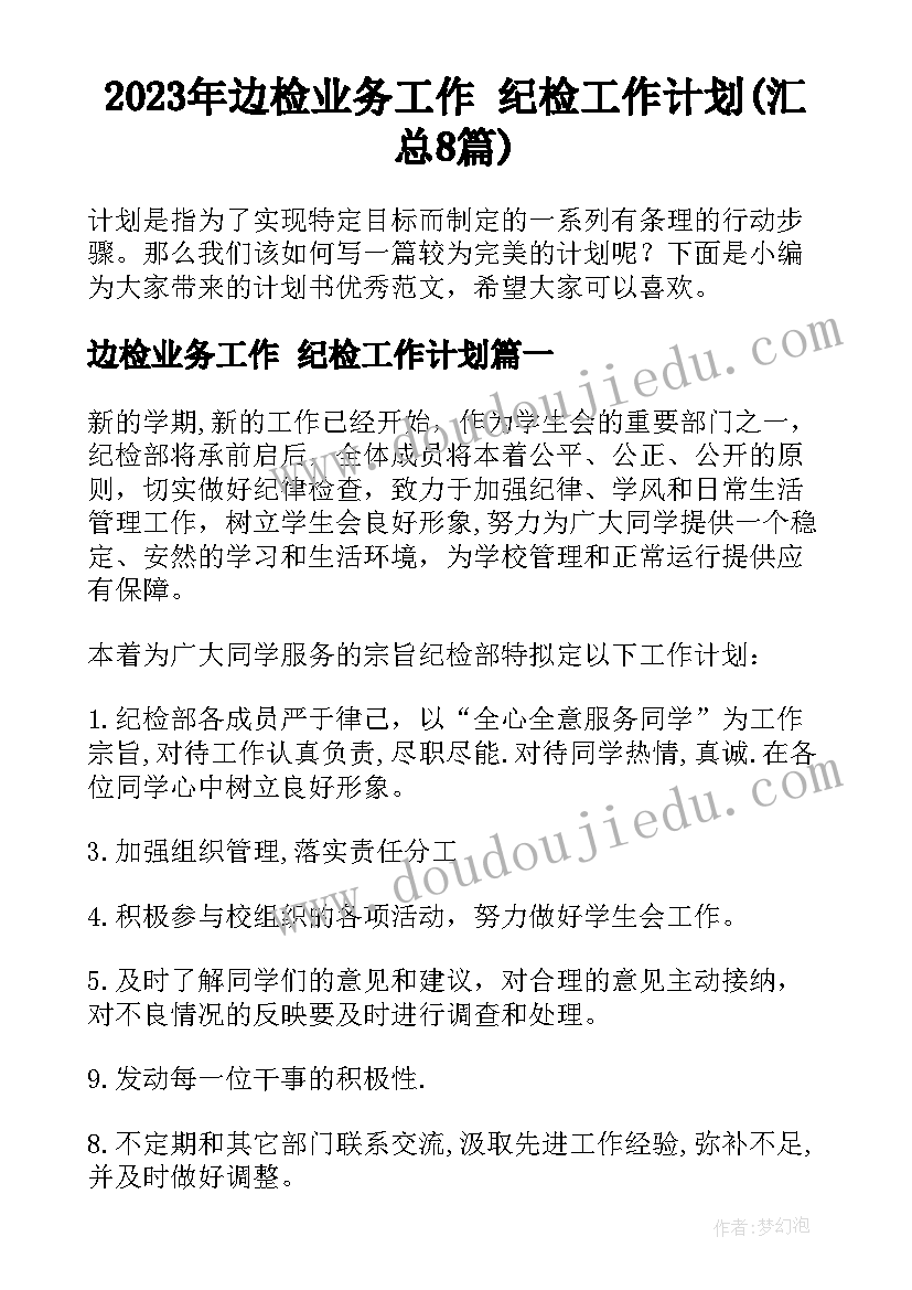 2023年边检业务工作 纪检工作计划(汇总8篇)