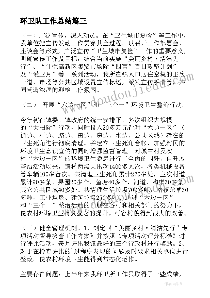 2023年环卫队工作总结(实用5篇)