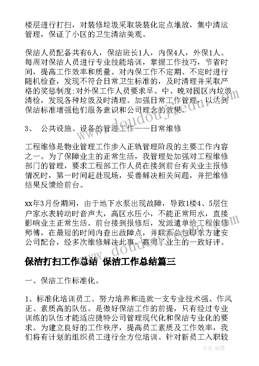 保洁打扫工作总结 保洁工作总结(精选9篇)