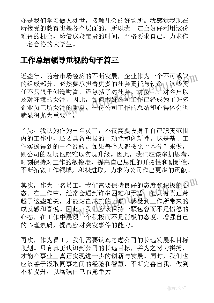 2023年工作总结领导重视的句子(通用5篇)