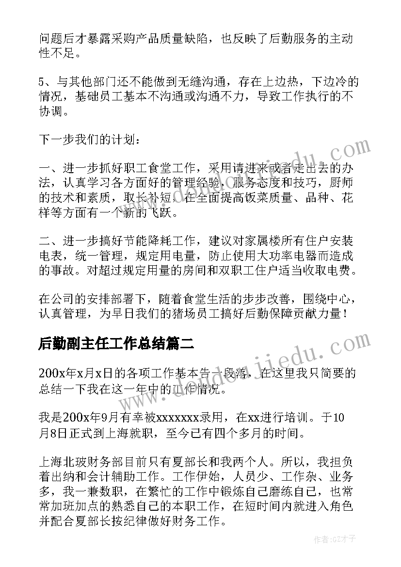 2023年后勤副主任工作总结(模板9篇)