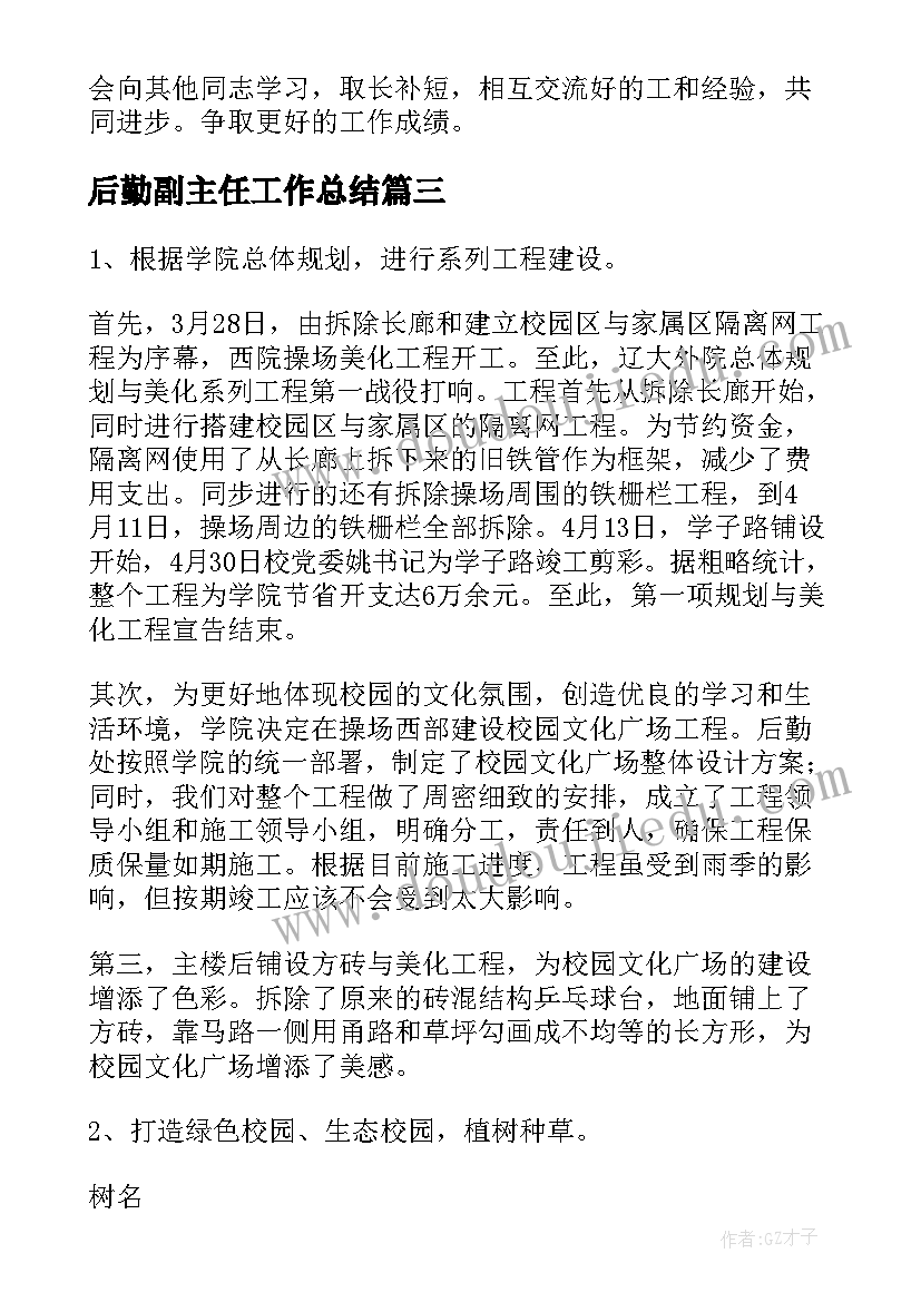 2023年后勤副主任工作总结(模板9篇)