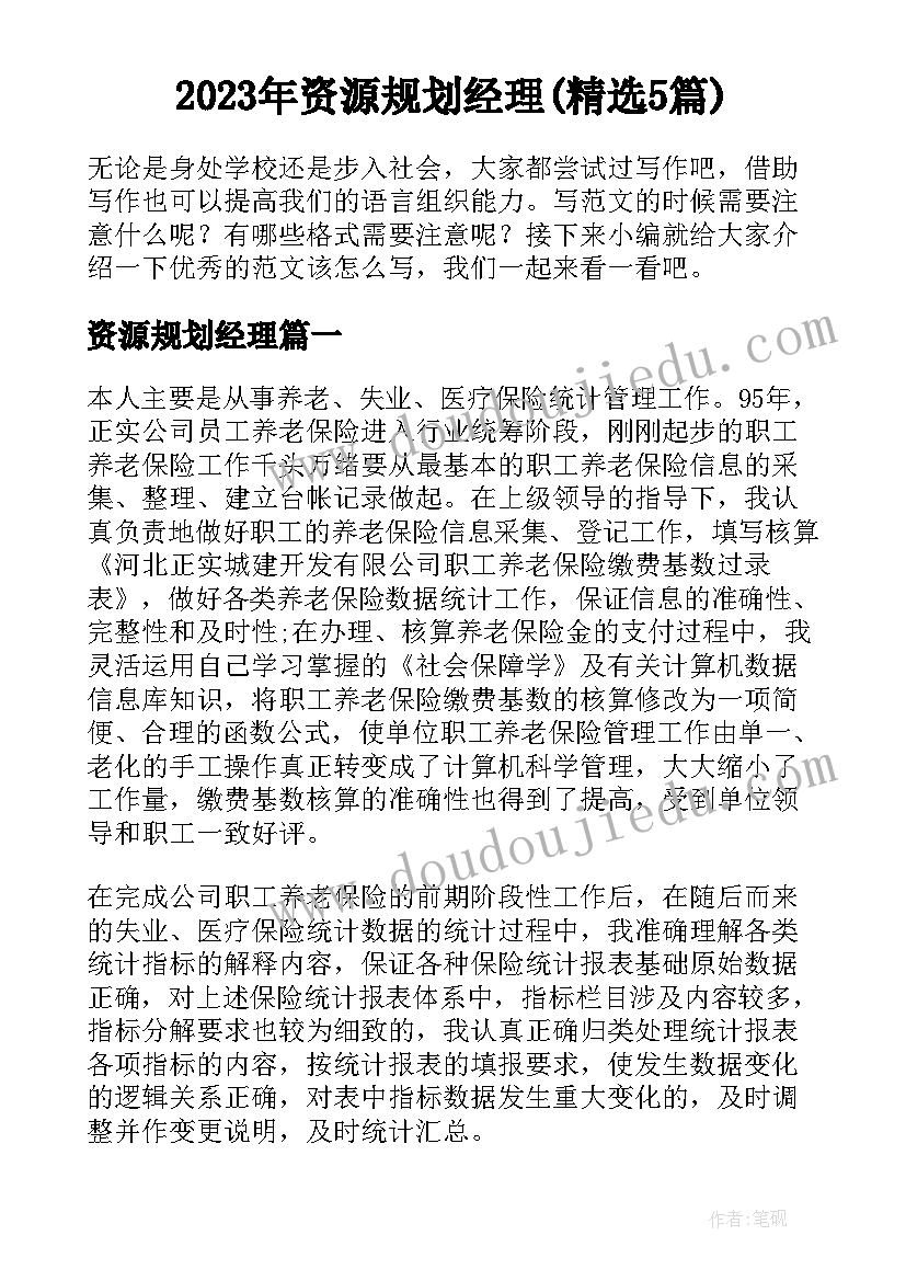 2023年资源规划经理(精选5篇)