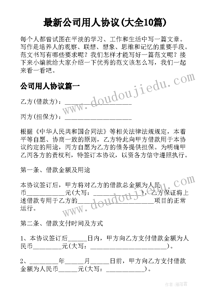 最新公司用人协议(大全10篇)